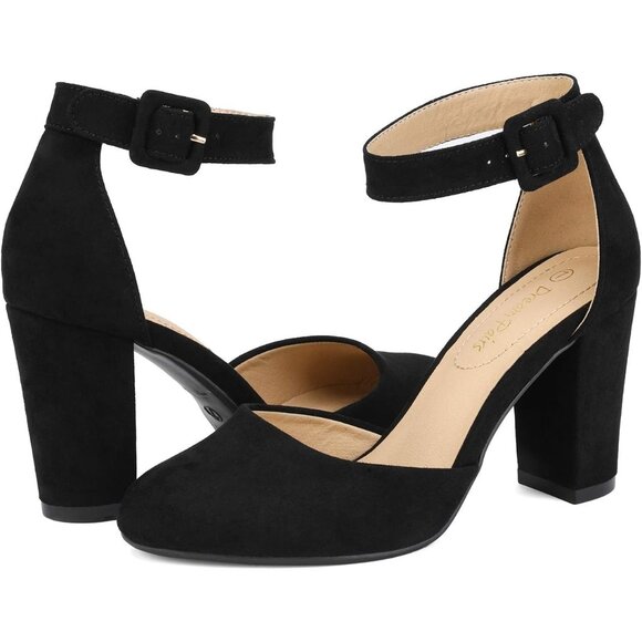 Dream Pairs Women Black Nubuck Faux Suede Block High Heel Closed Toe Sandal - Picture 5 of 9